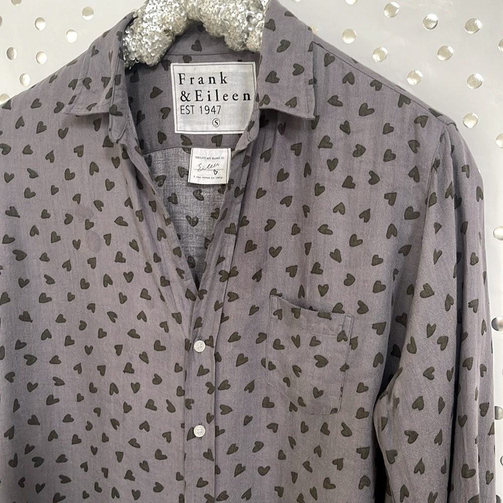 Frank & Eileen Gray Heart-Print Button-Down Shirt
